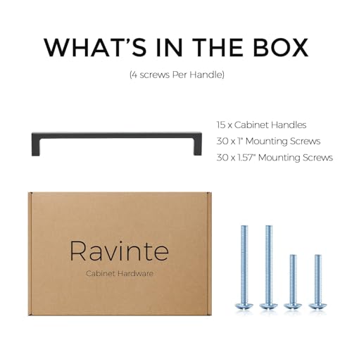 Image of Ravinte Matte Black Kitchen Cabinet Handles 7-1 /2 Inch Pulls 15 Pack | Solid Zinc Alloy , Smooth Design, Screws Included, Square Pulls for Kitchen Drawers & Cupboards