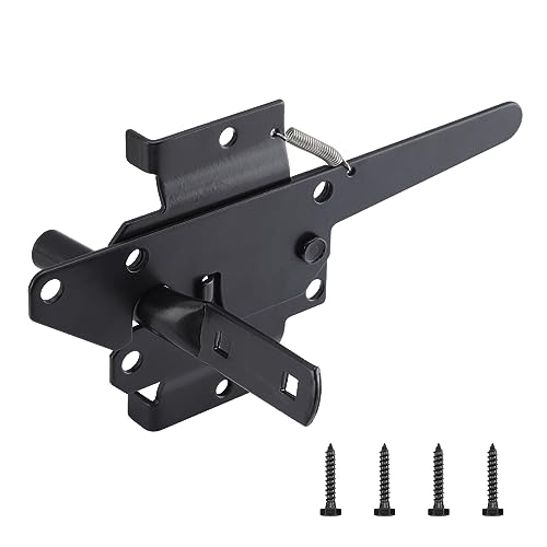 WellMade Heavy Duty Self-Locking Gate Latch for Wooden Fence, Post Mount Automatic Gravity Lever Door Latches for Garden Outdoor/Pool Gate, Metal Gates Vinyl Fence Gate Lock, Black Finish with Screws
