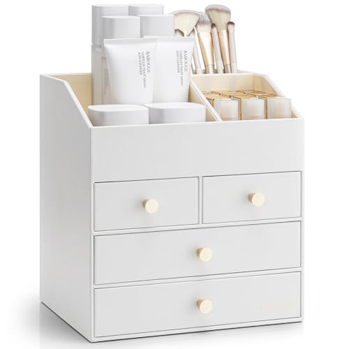 Vlando Make up Organiser, Large Capacity Skincare Organiser with 4 Drawer,for Lipstick,Skincare Storage & Bedroom,White White-four Drawer