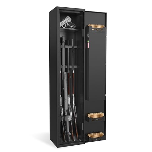 NAIZY Armario para armas de 30 x 28 x 138 cm, con cerradura de combinación de pantalla táctil, cerradura de huellas dactilares y llave, armario para armas largas, armario de municiones, para 3 5
