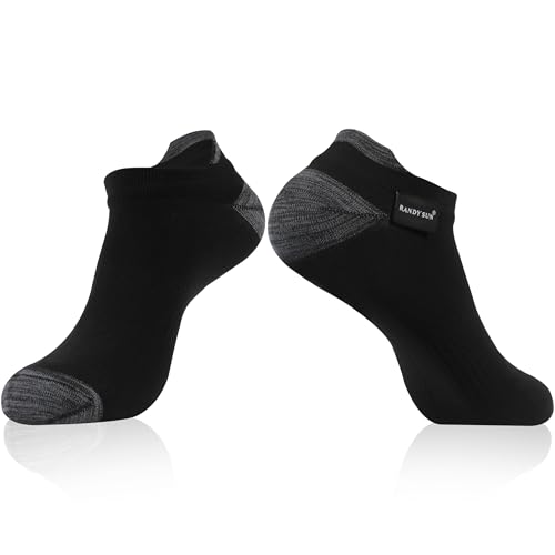 RANDY SUN Waterproof Work Socks for Men Women Low Cut Cushioned Sweat-Wicking with Eco Juncao Fiber 1 pair Dark Grey&Black M