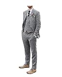Bofan Men Suits Linen Grey Beach Wedding Suits Seersucker 3 Piece Groomsmen Attire Linen Blazer Vest