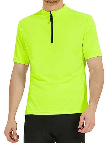 Qualidyne Men's Cycling Jersey Short Sleeve Bike Shirts Half Zip Bicycle Biking Jersey With Rear Zipper Pocket Yellow #TOP2
