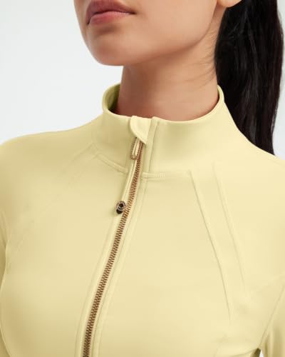Image of SUUKSESS Women Golden Full Zip Up Workout Cropped Jackets Lightweight Athletic Yoga Tops