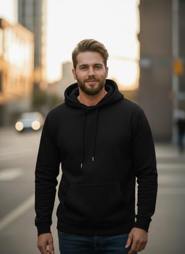 Image of Men Regular Fit Fleece ||Black||Hoodie Solid||Sweatshirt-JM3860