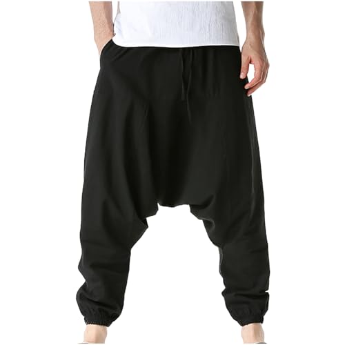 Men's Hip Hop Harem Pants Lightweight Joggers Drawstring Elastic Waist Baggy Drop Crotch Sweatpants Casual Trousers