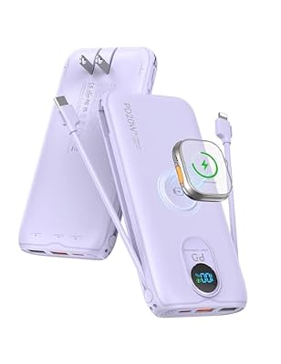 Portable Charger Power Bank 10000mAh PD20W w/Built-in Cables & AC Plug