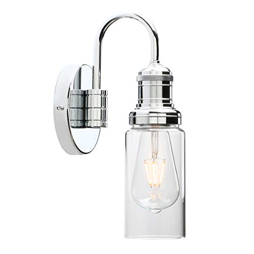 Image of PERMO Industrial Vintage Sconce Black Sconce with 3.1 inch Cylindrical Clear Glass Shade Wall Mount Light Fixture for Living Room Bathroom Entertry