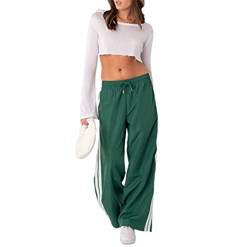 Track Pants Women Baggy Pants Drawstring Waist Striped Wide Leg Cargo Trousers Loose Parachute Y2k Sweatpants4