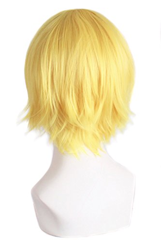 MapofBeauty Men's Short Straight Wig Cosplay Costume Wig (Yellow)