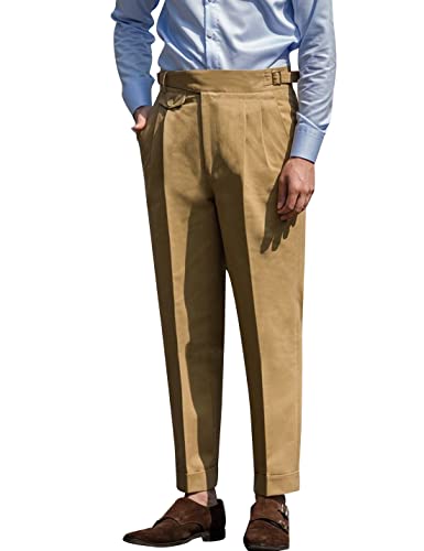 Snoly Men's Spring Fall Retro Cotton Tapered Leg Flat Front Chino