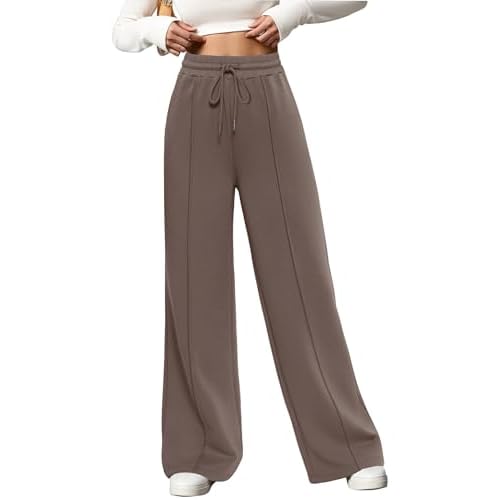Womens Wide Leg Sweatpants Baggy Drawstring Lounge Sweat Pants with 4 Pockets Athletic Gym Workout Pants Coffee Small