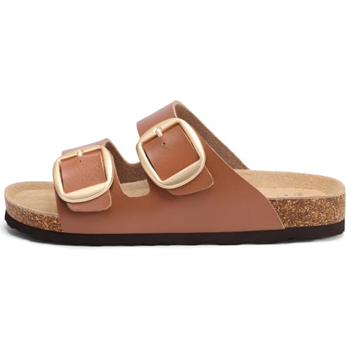 Image of KIDMI Women's Cork Footbed Slide Sandals Comfortable Arch Support Outdoor Sandal with Big Adjustable Buckle for Summer