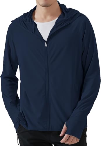 Image of DENIMHOLIC Men Full Zip Hoodie Jacket Long Sleeve Sunscreen jacket for men UV Protection UPF 50+ Lightweight Summer jacket for men sun protection For bike gym trekking