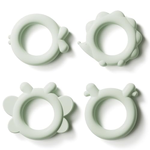 Image of NCVI Newborn Teether Toys for Babies 0-6/3-6 Months Set of 4, Chewy Sensory Silicone Autism Toys for Infant Kids Children Teething Pain Relief, 100% Food Grade Silicone BPA Free, Style 1