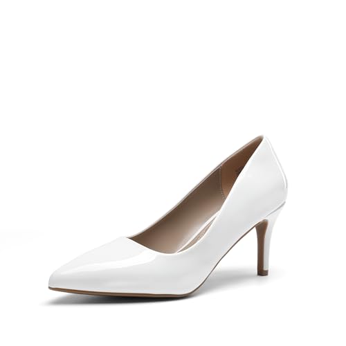 DREAM PAIRS Women's High Stiletto Heels Closed Pointed Toe Dress Pumps Shoes for Wedding Work Office Business, 3 Inches,Size 7.5,White/Pat,KUCCI