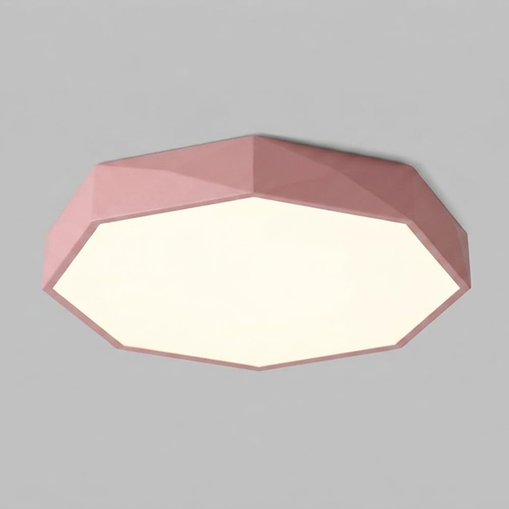 COSRUB Polygonal LED Flush Mount Ceiling Lights, Nordic Colorful Geometry Flat Panel Light Minimalist Dimmable Ceiling Lamp for Bedroom Study Office(Pink(6000K),60cm/23.62in)