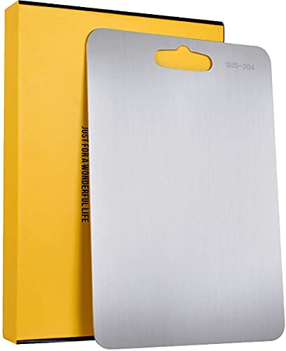RYLAN Stainless Steel Chopping Cutting Metal Board Fruit Board for Kitchen, Chopping Board for Vegetables Breads and Meats Boards, Heavy Duty Safe Durable (Size 31.8CM X 21CM).