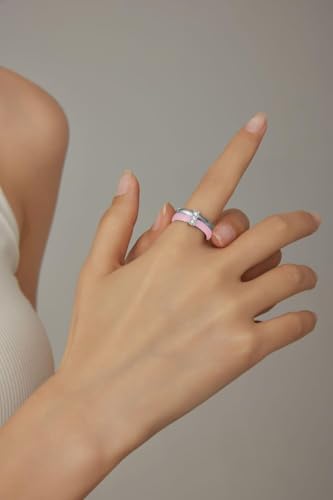 Ceramic Wedding Band Ring for Women Stackable Rings, Polished Ceramic with Stainless Steel & Zirconia Patchwork4