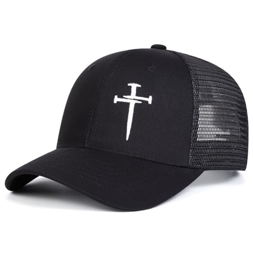 SPGRDER Christian Trucker Hat Three Nails Hat Cross Hats for Men Christian Caps for Men Faith Hat Religious Hats for Men Black