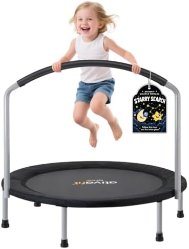Ativafit 36inch Elastic Band Big Handle Toddler Trampoline for Kids Ages 2-6 Indoor Outdoor Mini Trampoline with Safety Padded Cover Fun for Kids