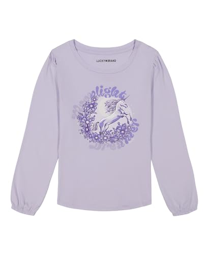 Lucky Brand Girls' Long Sleeve Graphic T-Shirt, Tagless Cotton Tee with Fun Designs