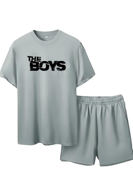 Men’s Pyjama Set in Polyester | Half Sleeve Shirt and Shorts Nightwear Set | Comfortable Summer Co-Ord Sleepwear & Loungewear | Stylish Homewear for Men (Grey, L)-image-28