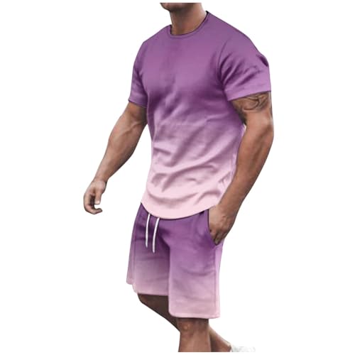 Chándal para hombre completo de verano corto de dos piezas elegante camiseta manga corta top y pantalones cortos con bolsillos mono suave y cómodo juego completo de jogging con transpirables casual