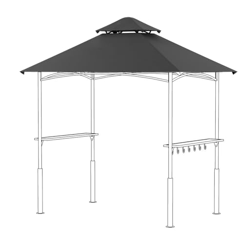 FUNG YARD 8 x 5 FEET Waterproof Grill Gazebo Canopy Replacement - Ultimate Sun Protection Double Tiered Outdoor BBQ Gazebo Top Cover for Pergola or Roof (Black)