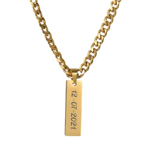 xulisimo Collar rectangular de acero inoxidable personalizable para mujer y hombre con cadena de 50 cm, colgante grabado a láser con texto, nombre o mensaje duradero (Dorado)