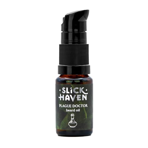 Slickhaven Plague Doctor Olio da Barba 10 ml / 30 ml – Profumo erbaceo-medicinale – Qualità artigianale, rigenera i peli, protegge dagli agenti esterni e dona una lucentezza naturale (10 ml)