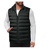 Mens Outdoor Vest Mens Lightweight Packable Puffer Vest Warm Winter Zip Up Sleeveless Down Jacket Outdoor Quilted Vests Outwear Pockets Black XL