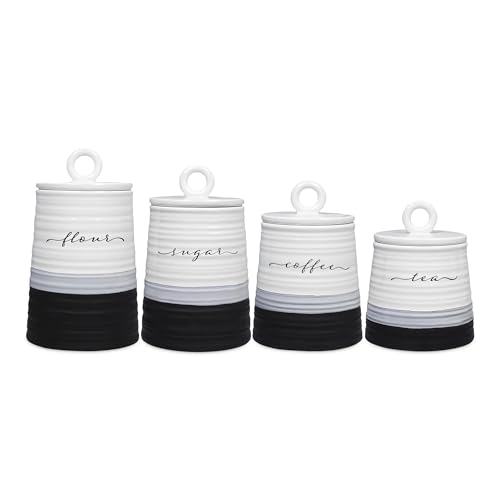 Young's Inc. 4 Pcs Set Rustic Modern Ceramic Canisters- Storage