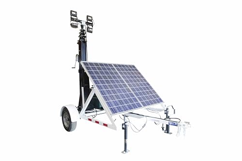 580W Solar Light Tower - 30' Light Tower - 7.5' Trailer - (4) 60W LED Lamps - 120V Battery Charger - Day/Night Sensor
