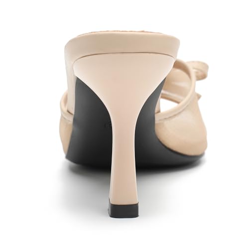 Women's Open Toe Kitten Heels Sandals Slip On Bow Mesh Mules Heels Comfortable Wedding Bridal Party Dress Shoes3