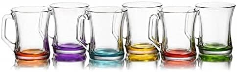 GITABI Colored Base Set of 6 Hot Drinking Mugs - Tea, Coffee, Latte Cups, Beautifully Blown Tea Glasses, Espresso Drinking Glass/Cup, 225 cc / 7.5 oz Glass