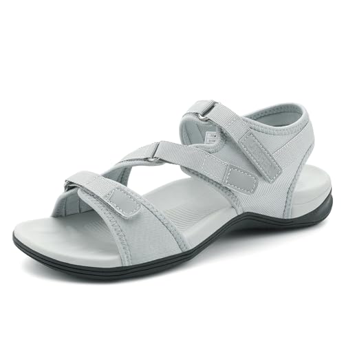 Image of UBFEN Womens Hiking Water Sport Sandals with Arch Support | 3 Adjustable Straps, Cushioned Footbed, Non-Slip, Comfortable Walking for Athletic Outdoor Summer Beach