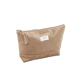 Neceser de Terciopelo, Dorado y Cobre, con Cremallera y Mensaje 'Live Every Moment', Algodón (Dorado)