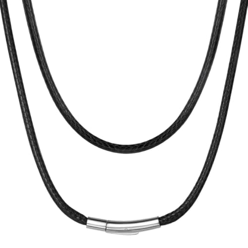 ChainsHouse Mens Leather Necklace 20 Inches 3MM Black Rope Cord with Stainless Steel Clasp Waterproof Braided Leather Chain for Pendant Gift Ready