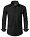 J.VER Shirts for Men Adult Long Sleeve Dress Black Shirt Stretch Non Iron Regular Fit Business Work Office Casual Party Shirt L
