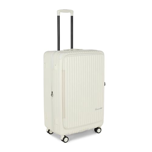 Image of SWISS MILITARY Polycarbonate Summit 360 Rotatable 8 Wheel 70cm Hard Trolley Luggage, Anti Theft Zip, TSA Lock, 15.6 inch Laptop Compartment, Expandable Storage Suitcase & Dust Cover Free Medium White 92L