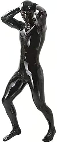 Oaimmk Sexy Men's Lingerie Shiny Patent Leather Catsuit Full Body Design Latex Tight Zipper Wet Look Prisoner Clothing,Black,XL