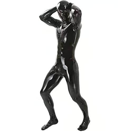 Oaimmk Sexy Men's Lingerie Shiny Patent Leather Catsuit Full Body Design Latex Tight Zipper Wet Look Prisoner Clothing,Black,Xl #TOP2