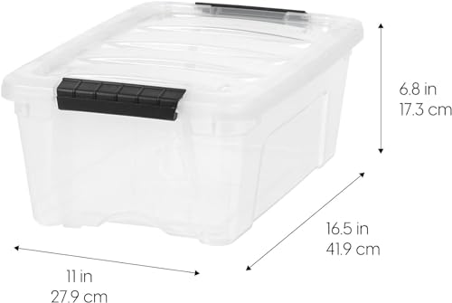 IRIS USA 13 QT Plastic Storage Box with Lid and Latches - 6 Pack - BPA-Free, See-Through Organizing Solution, Durable Nestable Stackable Containers, Secure Pull Handle - Clear