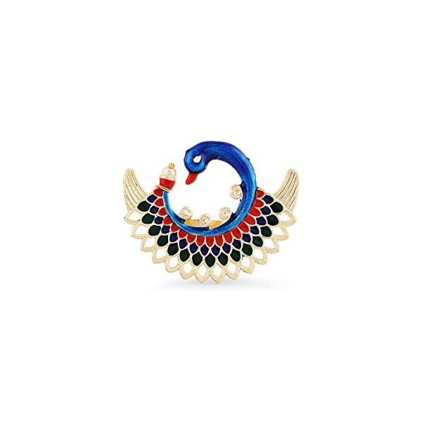 ZAVERI PEARLS Multicolor Meenakari Peacock Inspired Ethnic Adjustable Finger Ring For Women-ZPFK14429