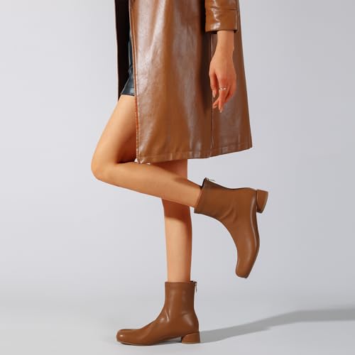 Image of Split Toe Ankle Boots for Women Tabi Japanese Ninja Shoes Low Chunky Heels Booties, Stretch Artificial Leather Boots Back Zipper