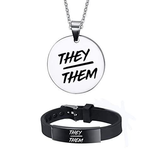 KBNSUIAN 2 Pack They Them Pronouns Bracelet Necklace for Adults,