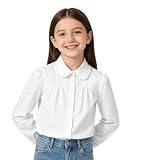 LOLANTA Camisa Niña Cuello Peter Pan, Blusa Botones Manga Larga Abullonada