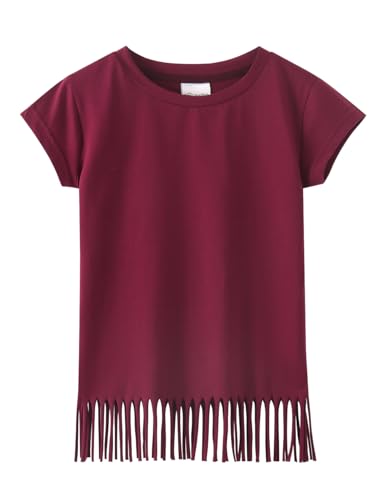 Image of Noomelfish Girls Short Sleeve Fringe T-Shirts Soft Jersey Cotton Tee Tops (3-12 Years)