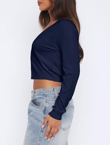 Image of Ezbelle Women's Long Sleeve Open Front Cropped Lightweight Cardigan Sweater Button Down Shirt 2026 Fall Tops